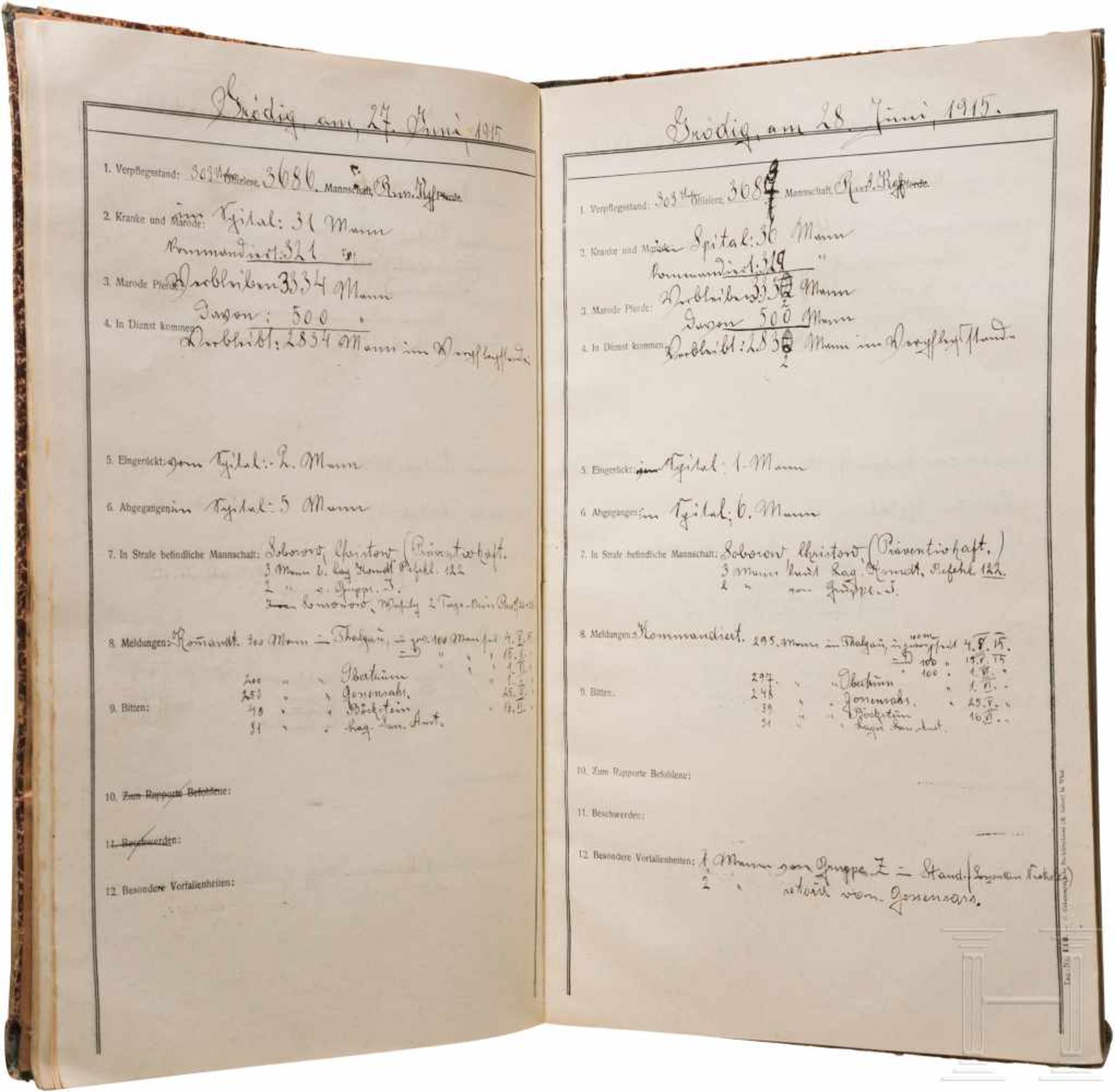 Rapportbuch des Kriegsgefangenenlagers Grödig vom 7.7. bis 22.11.1915Großformatiges Buch mit - Bild 3 aus 3