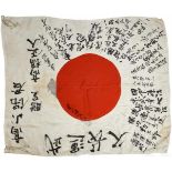 A Japanese Good Luck FlagWhite artificial silk body with red "sun" in centre, two tie straps at