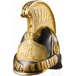 Helm M 1849 für Offiziere der Reiter-RegimenterKorpus, Vorder- und Hinterschirm aus derbem,