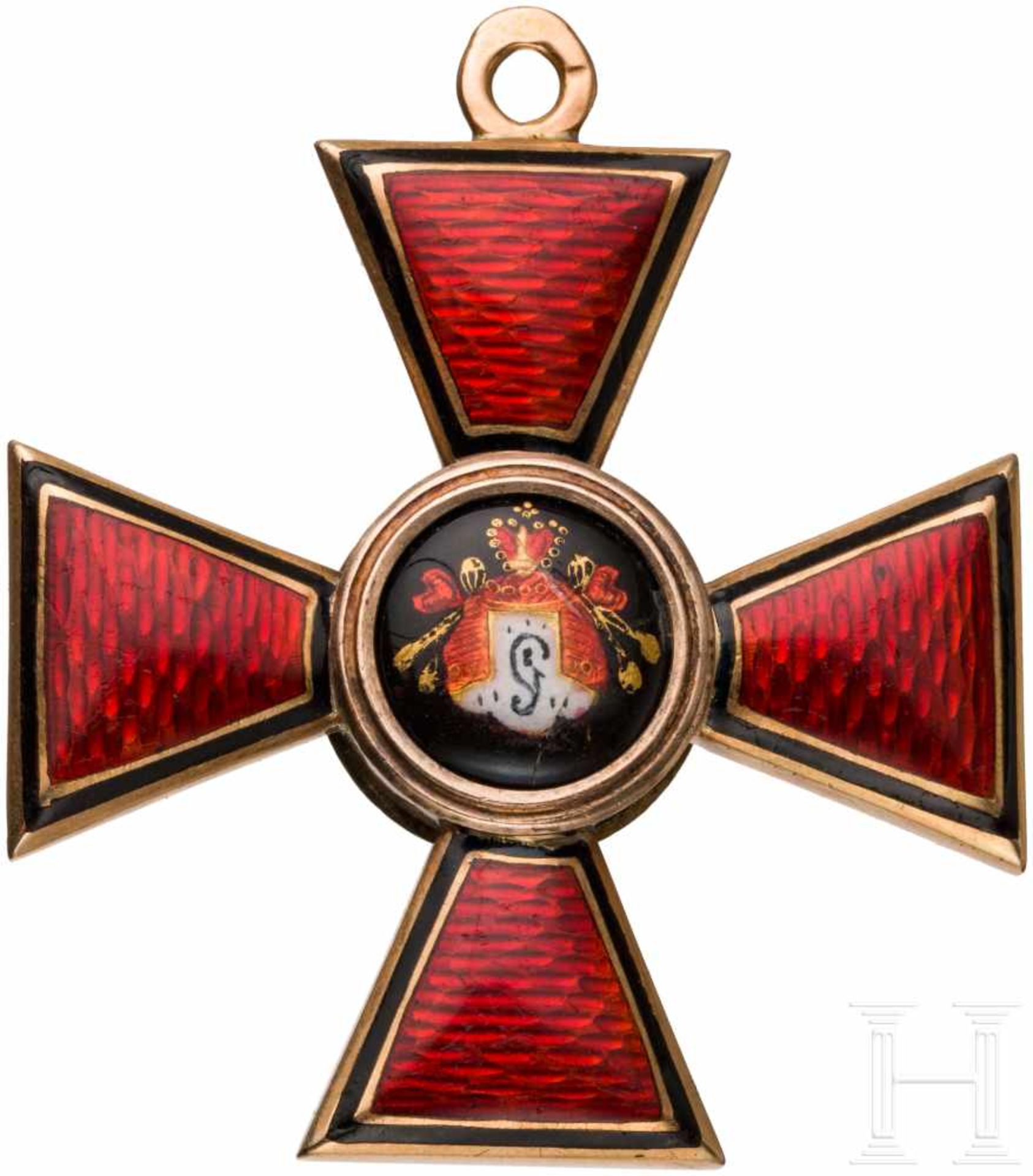 St. Wladimir-Orden, Kreuz 4. Klasse, um 1900Gold und Emaille, die Öse mit Feingehaltspunze für "