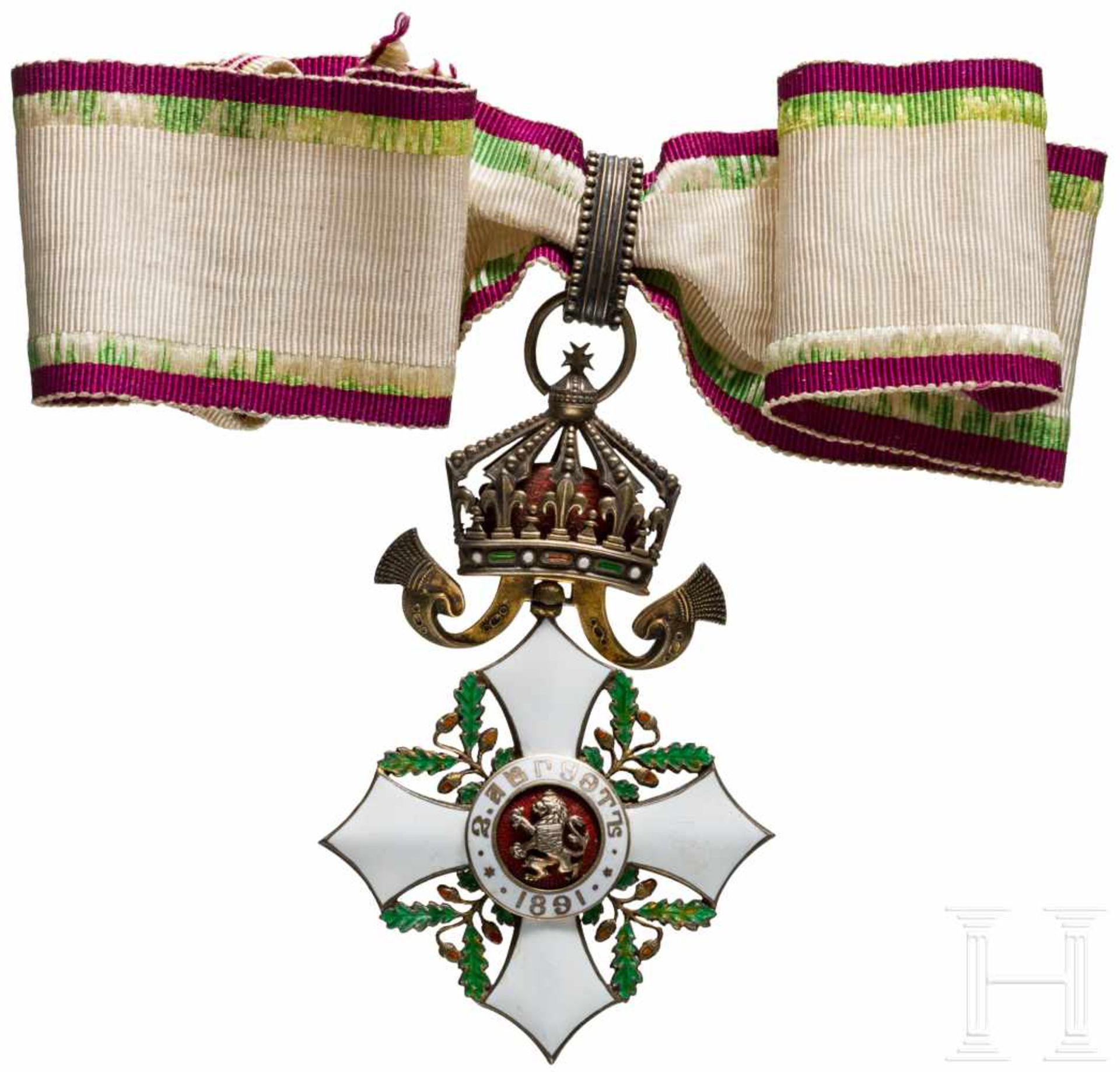 Zivil-Verdienstorden, Kommandeur-Halskreuz, 2. Modell ab 1918Eckige Zarenkrone, Silber, weiß-rot- - Bild 2 aus 2