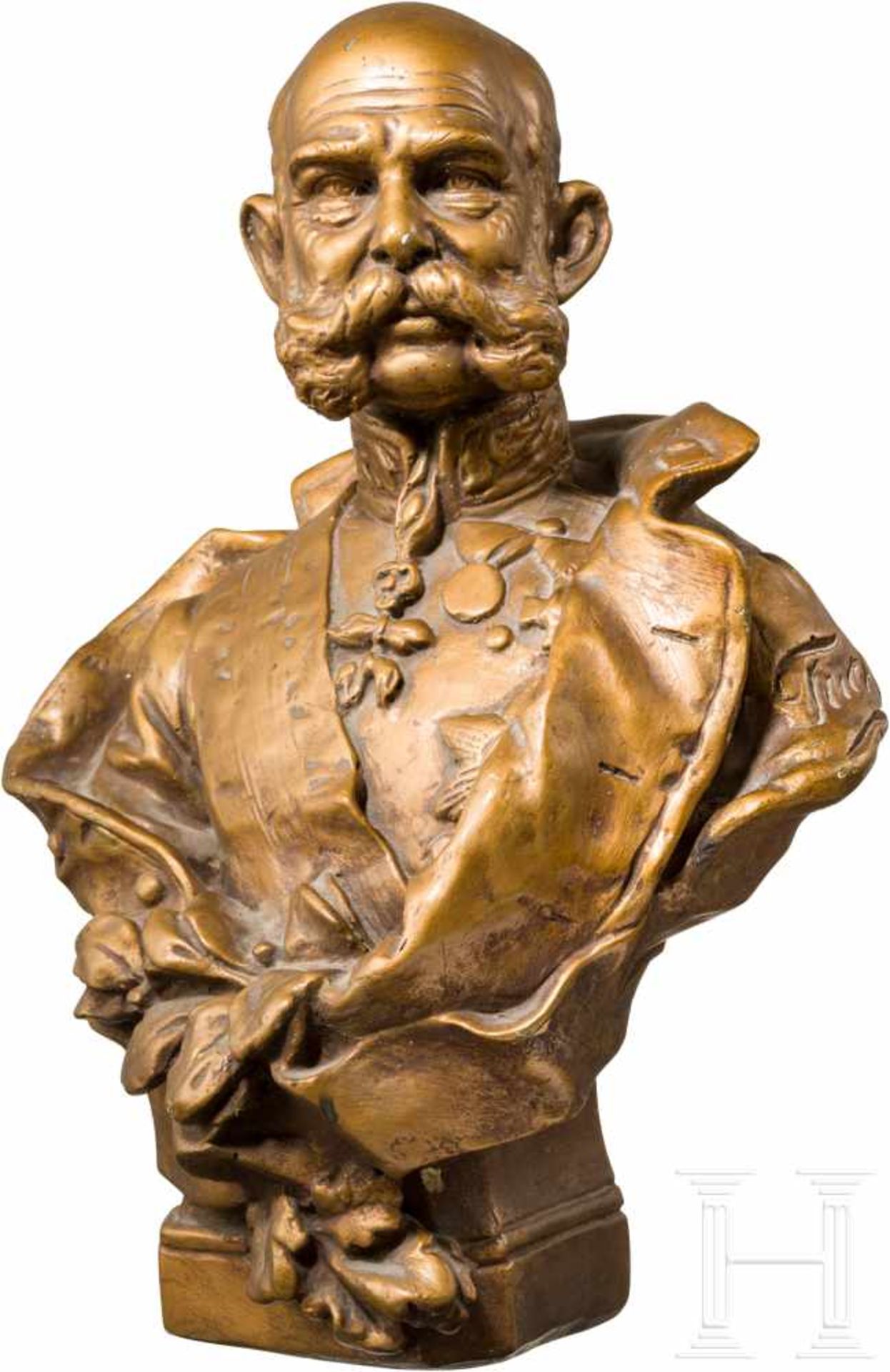 Kaiser Franz Joseph I. von Österreich - goldbronzierte GipsbüsteGips mit Goldbronzierung. Der Kaiser