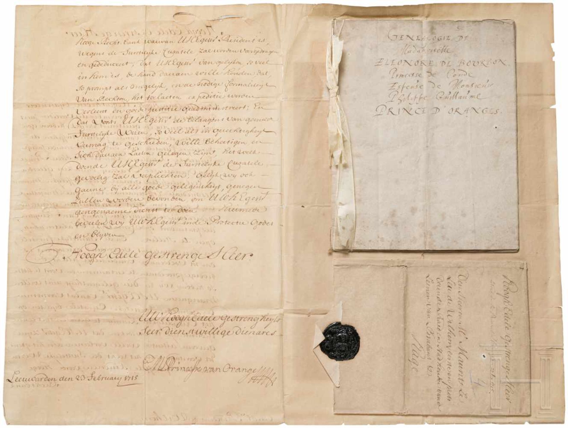 Marie Luise Prinzessin von Oranien (1688 - 1765) - Brief mit eigh. Unterschrift, Leeuwarden, 23. - Bild 2 aus 3