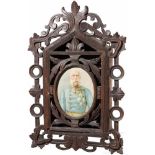Kaiser Franz Joseph I. - holzgeschnitztes Wandkästchen mit KaiserportraitDunkel gefasstes Holz,
