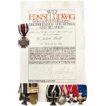 Major Keil vom Infanterie-Regiment Nr.118 - AuszeichnungenVierteilige Ordensschnalle mit EK 2 (