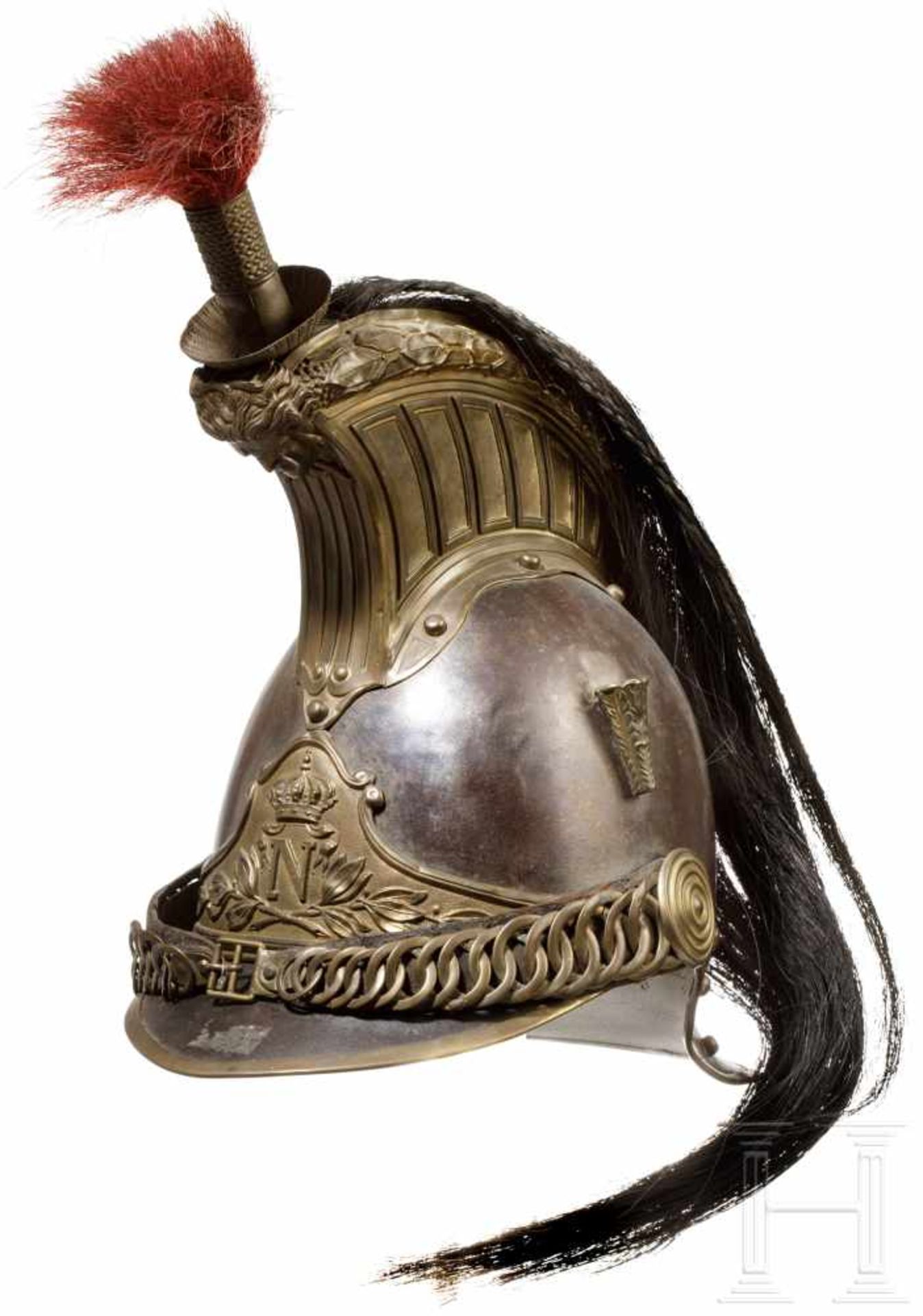 Helm M 1854 für Mannschaften der KürassiereStahlglocke (hinten gestempelt "771" und "54") mit