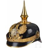 A 95th Thuringia Officer Infantry Spiked HelmetBlack leather: body, front visor with green