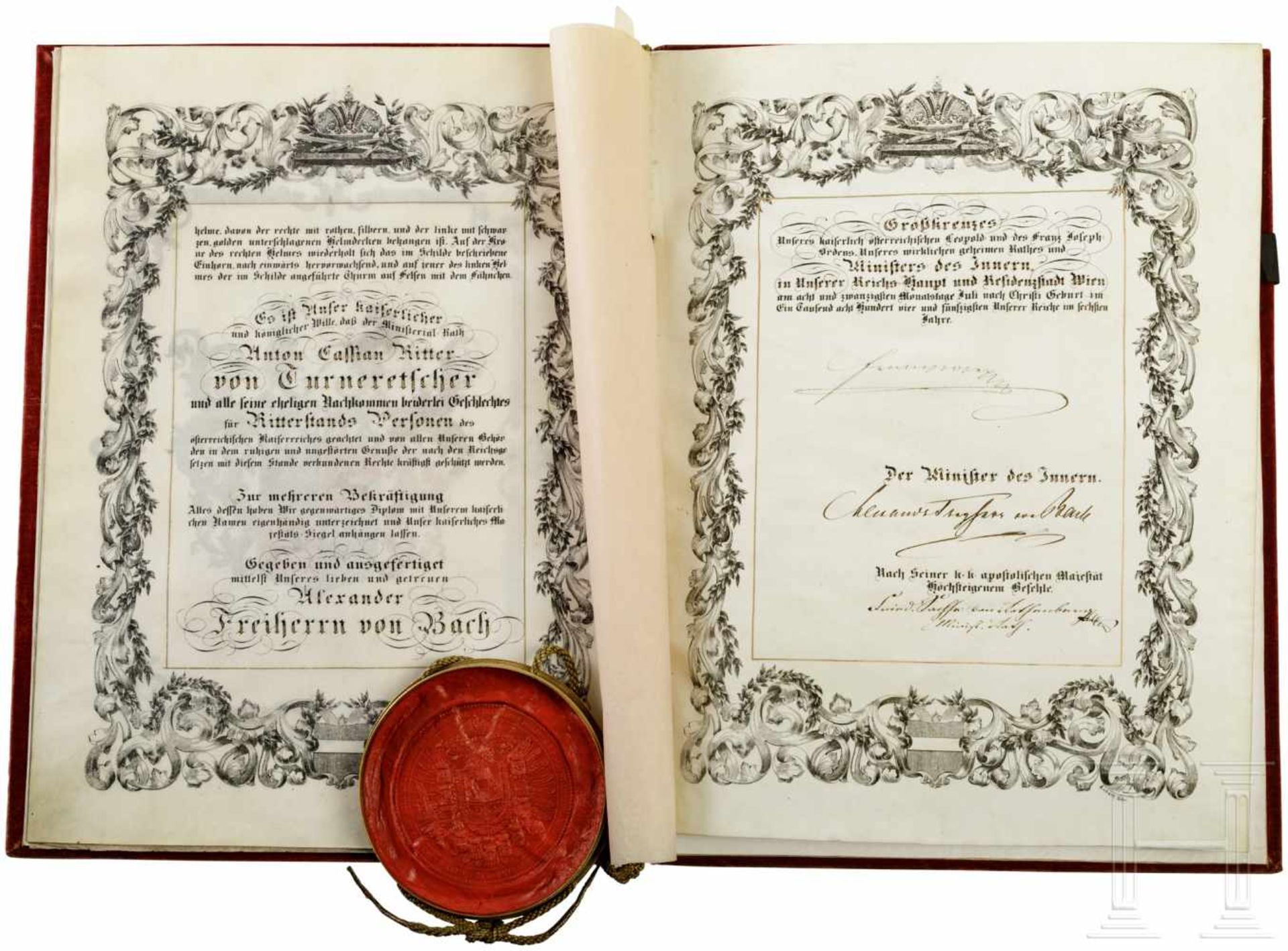 Kaiser Franz Joseph I. - Adelsdiplom von 1854 und Dokumente zur Familie TurneretscherAchtseitige - Bild 2 aus 4