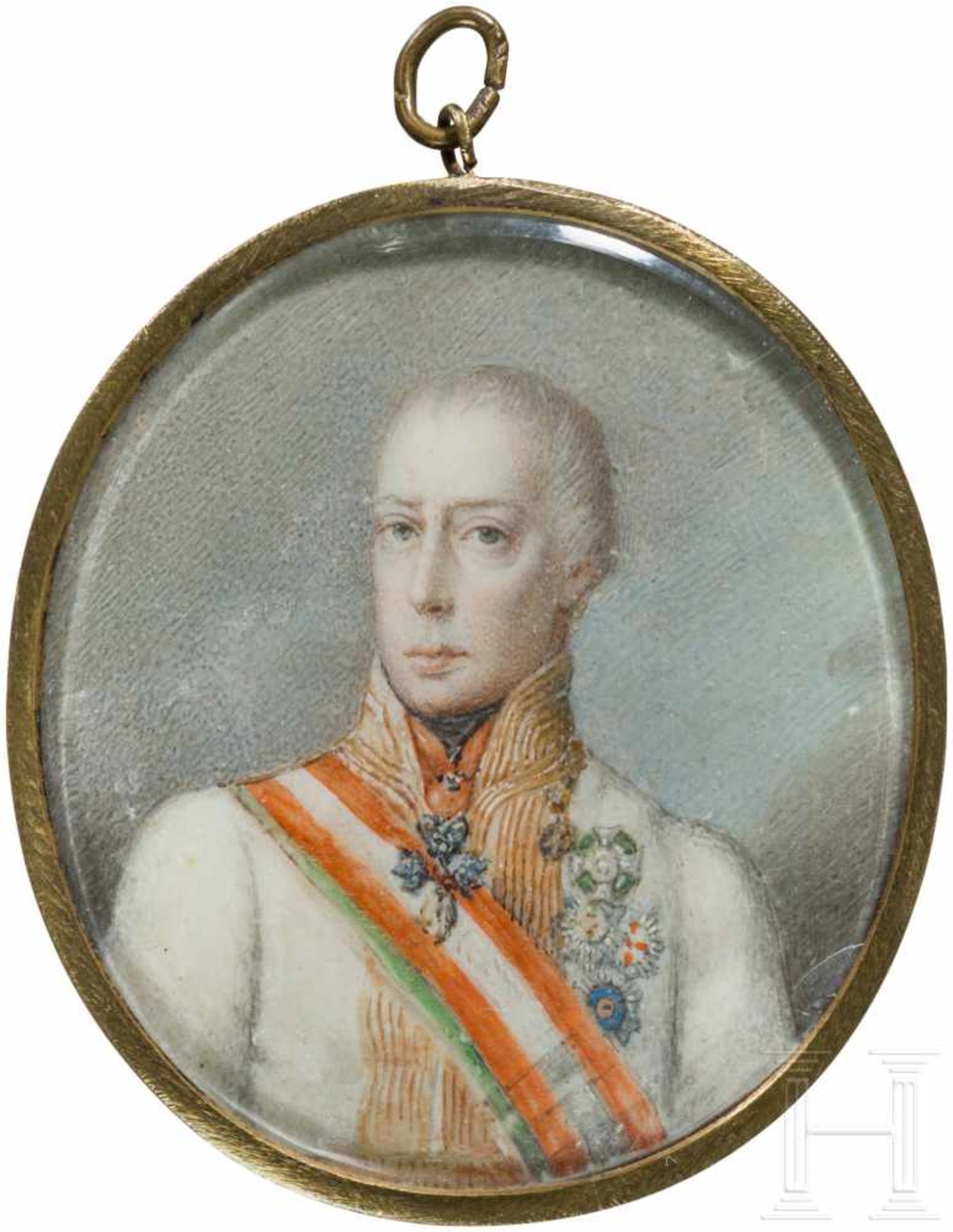 Kaiser Franz I. (1768 - 1835) - feines Miniaturportrait von 1822Farbige Hinterglasmalerei,