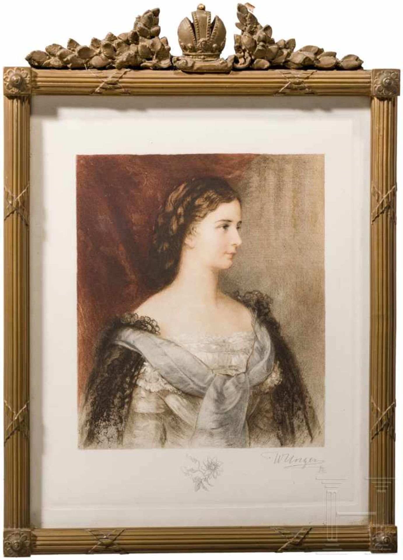 Kaiserin Elisabeth von Österreich - farbiger Portraitstich von Wilhelm Unger (1837 - 1932)