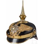 A Prussian Officer Infantry Spiked HelmetBlack leather: body, front visor with green underlay and