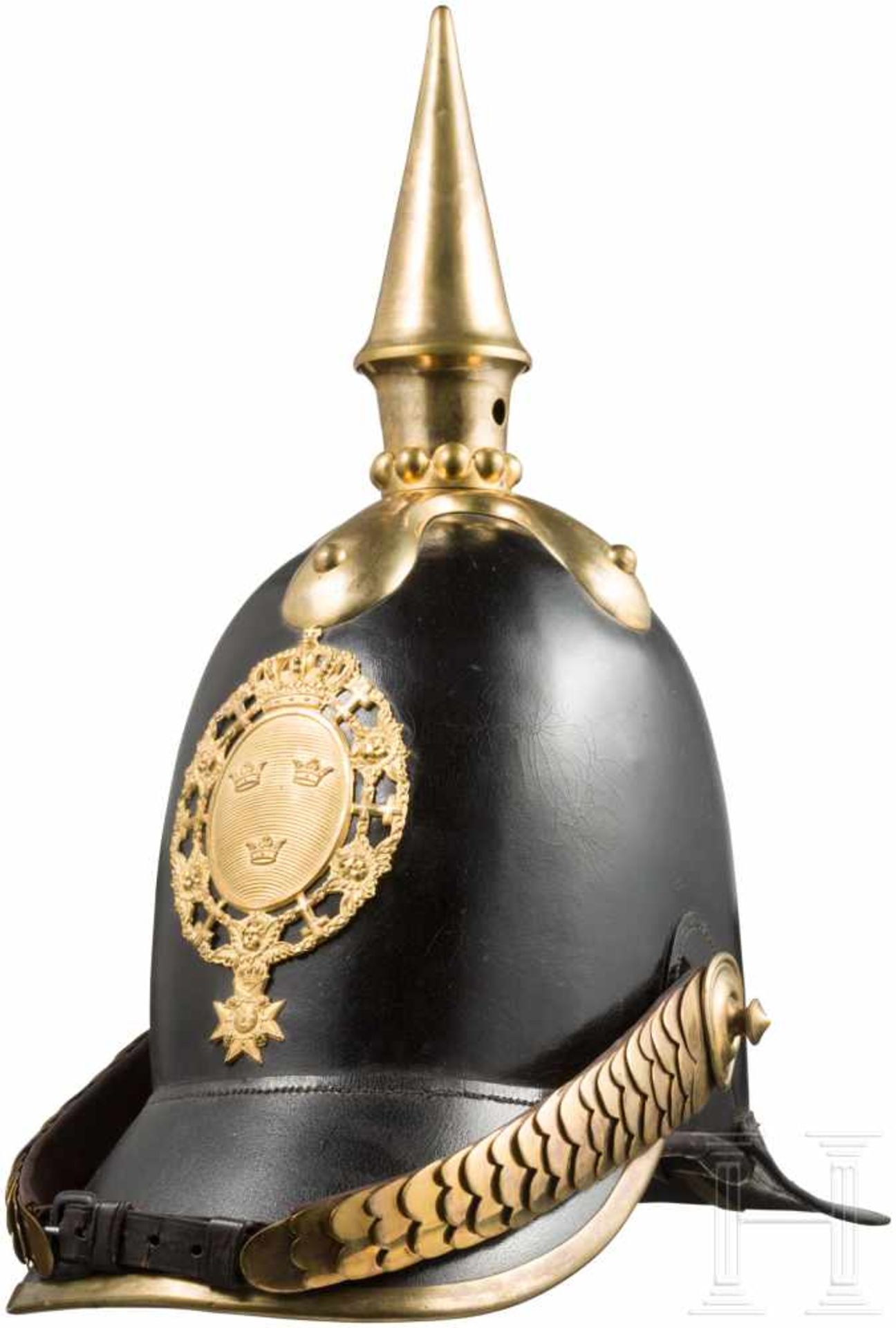 Helm M 1845 für Mannschaften/Unteroffiziere der LinieninfanterieHoher, schwarz lackierter