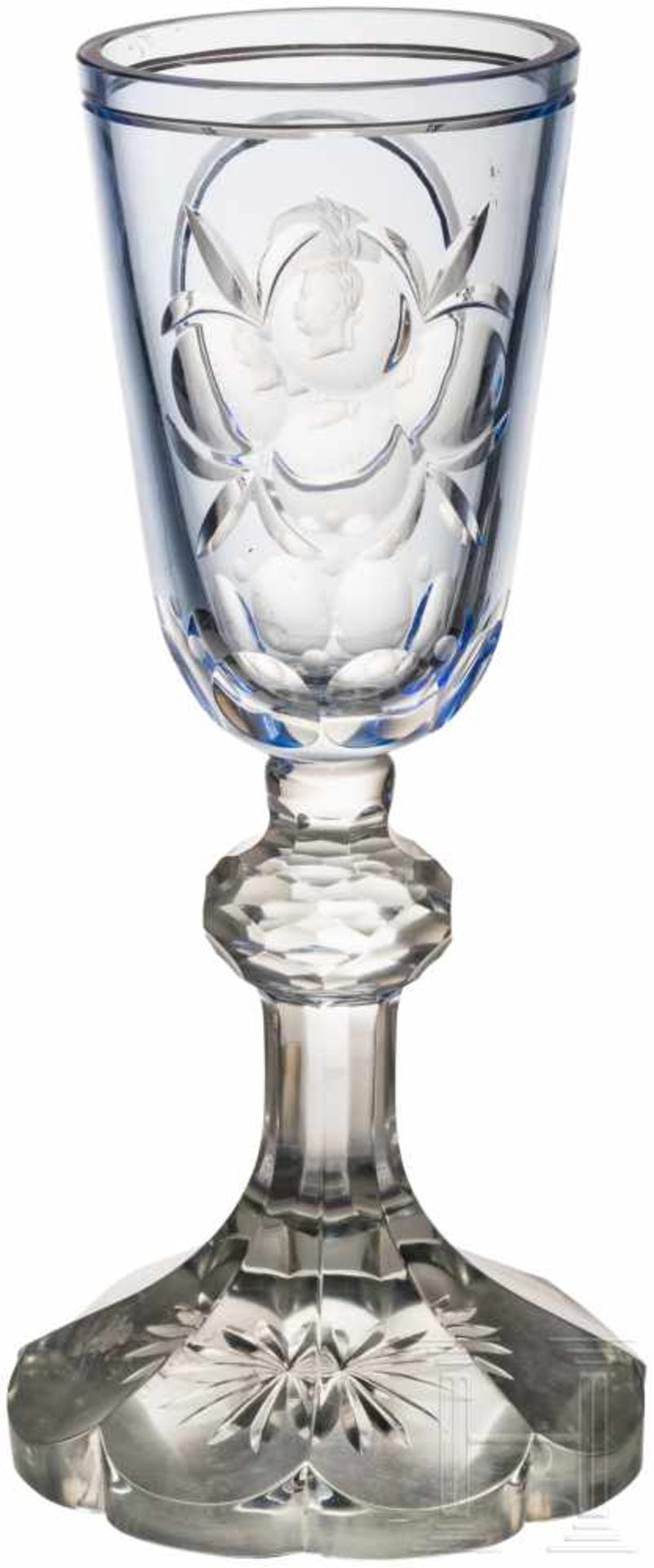 Kaiser Franz Joseph I. von Österreich - großer Kristallglas-Pokal mit geschnittenem PortraitSchwere, - Bild 2 aus 3