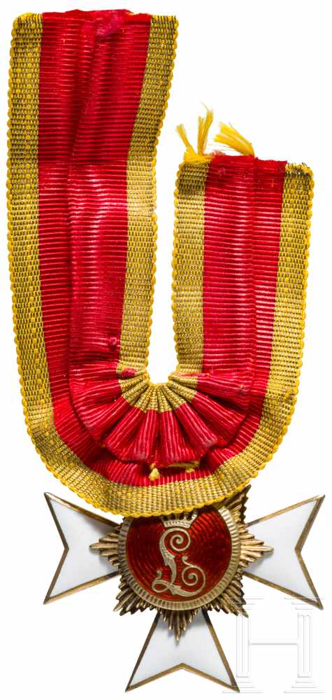 Hausorden, Ehrenkreuz 3. Klasse mit Chiffre LGold und farbiges Emaille, im Ring gestempelt "Gold - Image 2 of 3