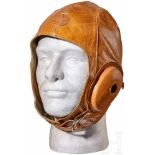 A Japanese Army Pilot Flight HelmetOrange-brown leather body, stitched star in circle at forehead,