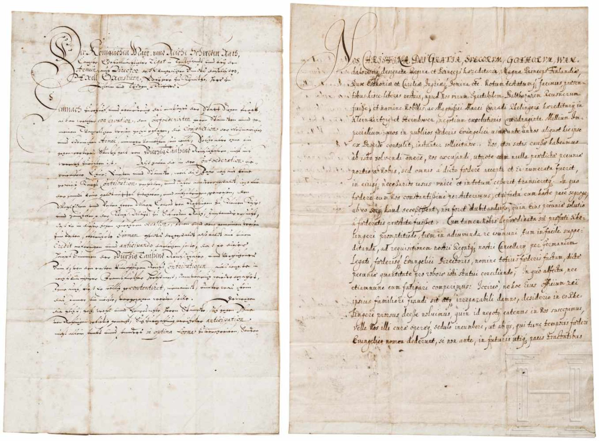 Axel Oxenstierna (1583 - 1654), Königin Christine - zwei Dokumente zur Kriegsfinanzierung 1634 und
