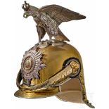 A Prussian Guard Du Corps Officer HelmetBrass metal: body, front visor with white leather underlay