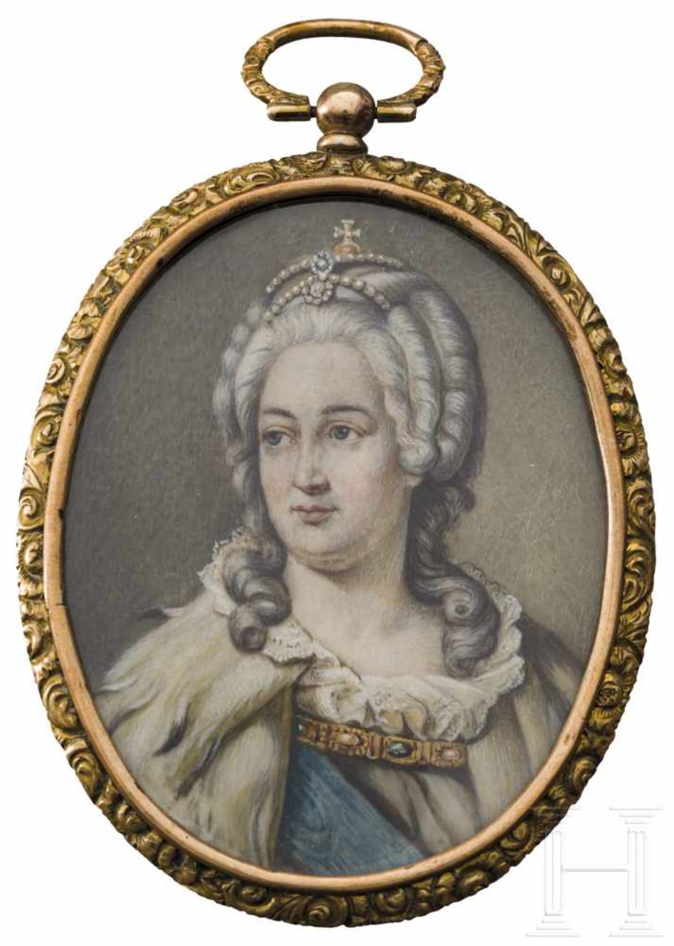 Zarin Katharina die Große (1729-96) - Miniaturportrait auf Elfenbein, Russland, 19. Jhdt.Gouache und