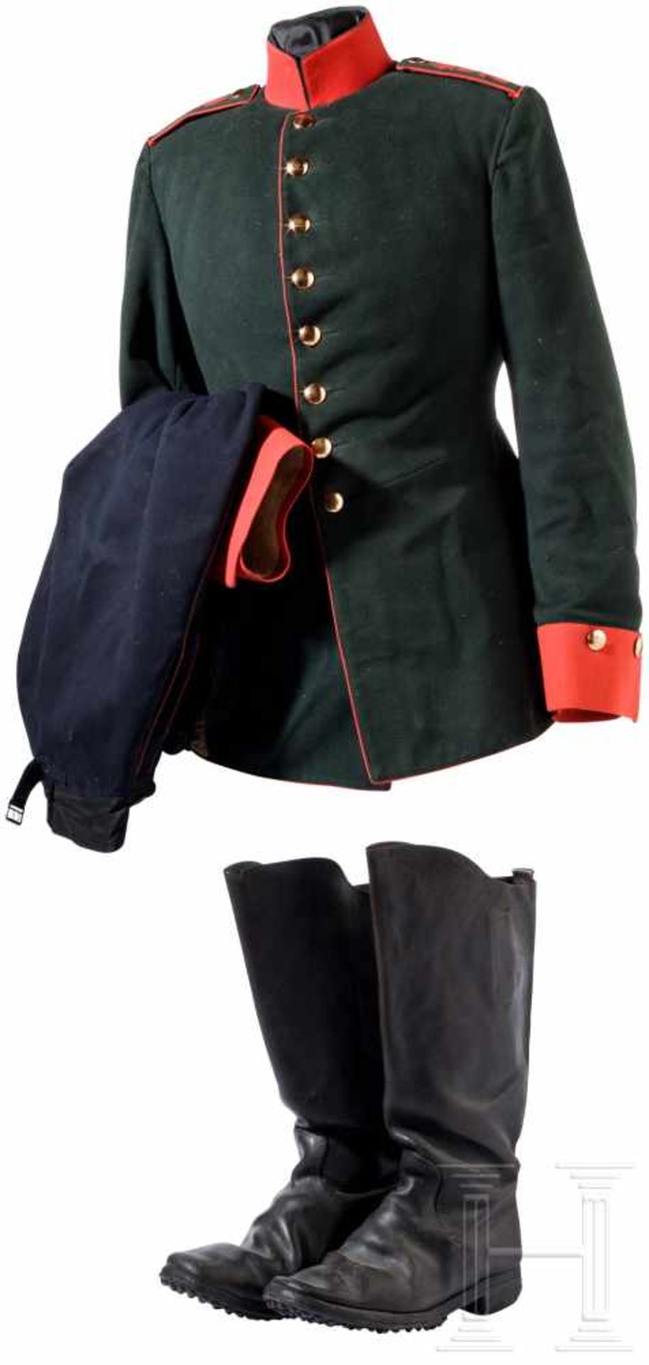 Uniform für Mannschaften im Kgl. Sächs. 7. Feldartillerie-Regiment Nr. 77Waffenrock aus dunkelgrünem