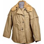 A Japanese Army JacketLight olive coloured cloth jacket with blonde colour fur collar, quilted