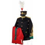 Uniformensemble für einen Oberst der Kavallerie, Meiji PeriodeSchirmmütze aus schwarzem Wolltuch mit