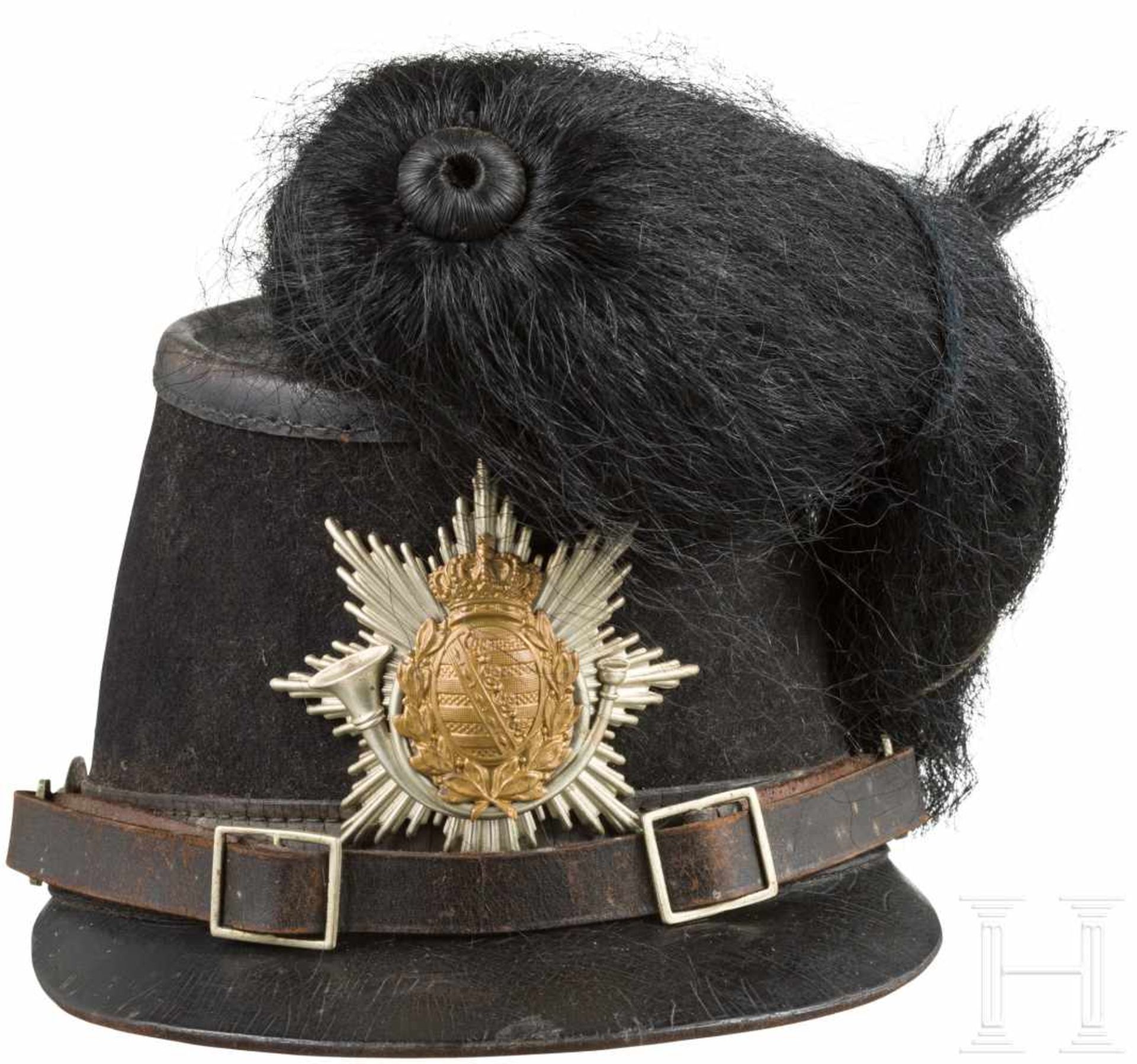 Tschako M 1867/91 für Mannschaften im K. S. Jäger-Bataillon Nr. 12, ab 1909Kammerstück. Filzkorpus