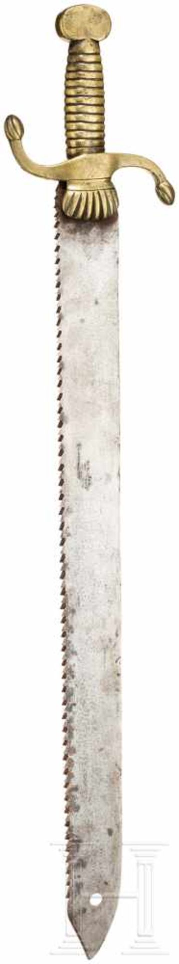 Schweres Faschinenmesser, europäisch, um 1800Kräftige Klinge (fleckig) mit Sägerücken, - Bild 2 aus 2