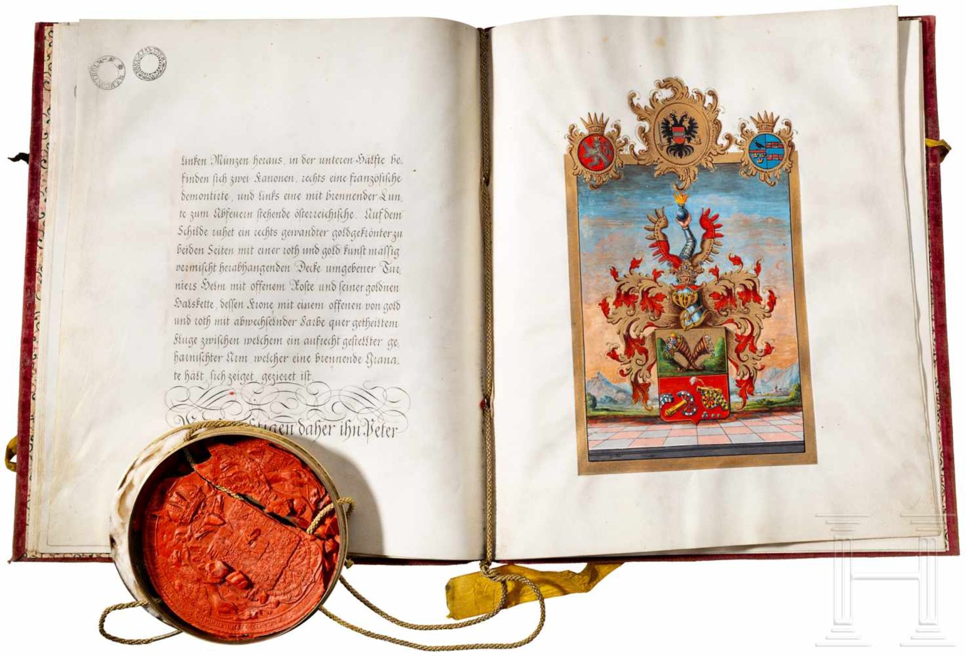 Kaiser Franz I. - Adelsdiplom aus dem Jahr 1818Pergamenturkunde mit 14 kalligraphischen Textseiten - Bild 2 aus 6