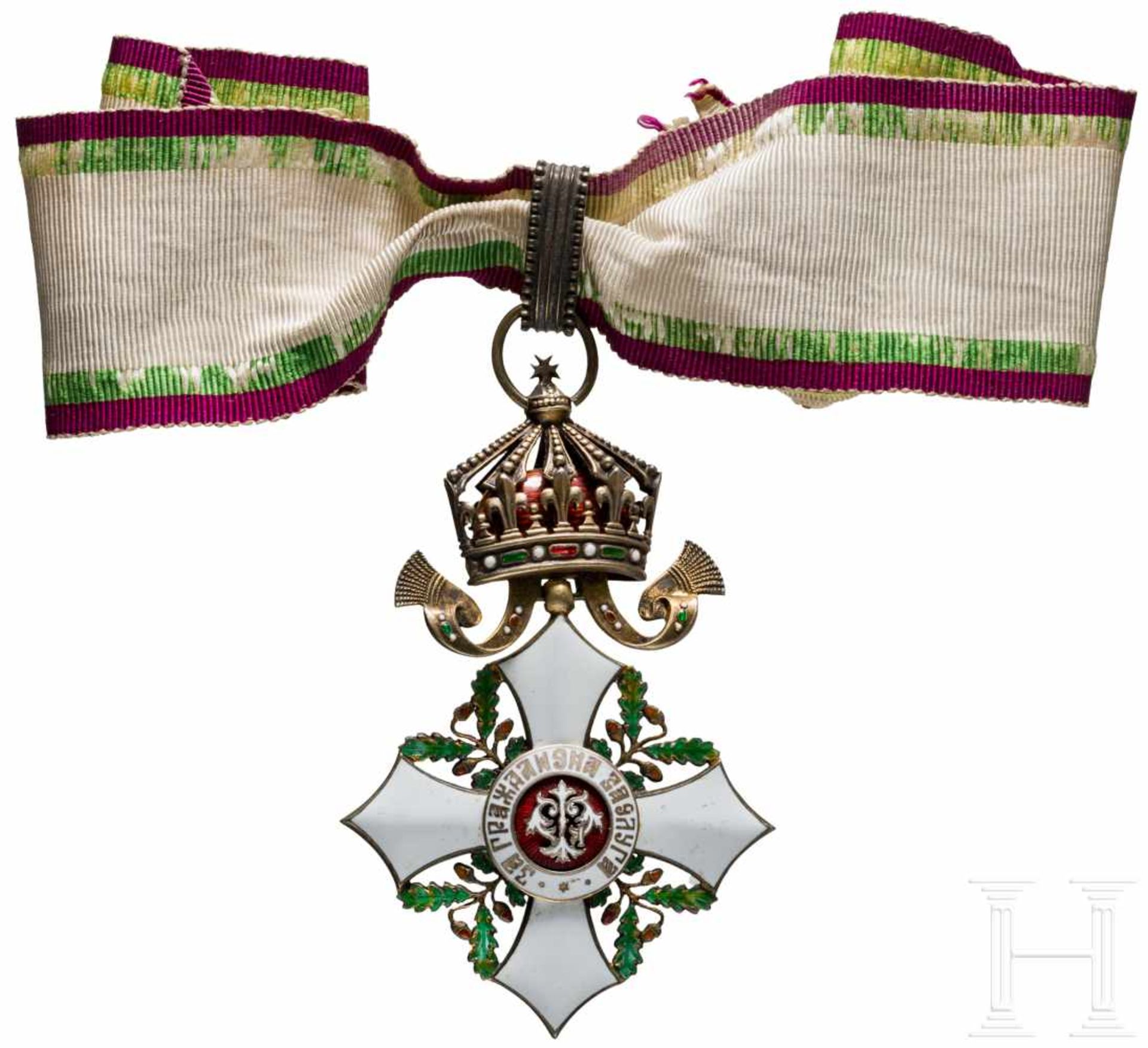 Zivil-Verdienstorden, Kommandeur-Halskreuz, 2. Modell ab 1918Eckige Zarenkrone, Silber, weiß-rot-