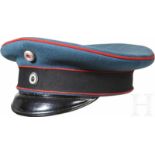 A Luftschiff Visor CapBlue-grey woollen cap body (minor damage), piped in red wool with black wool