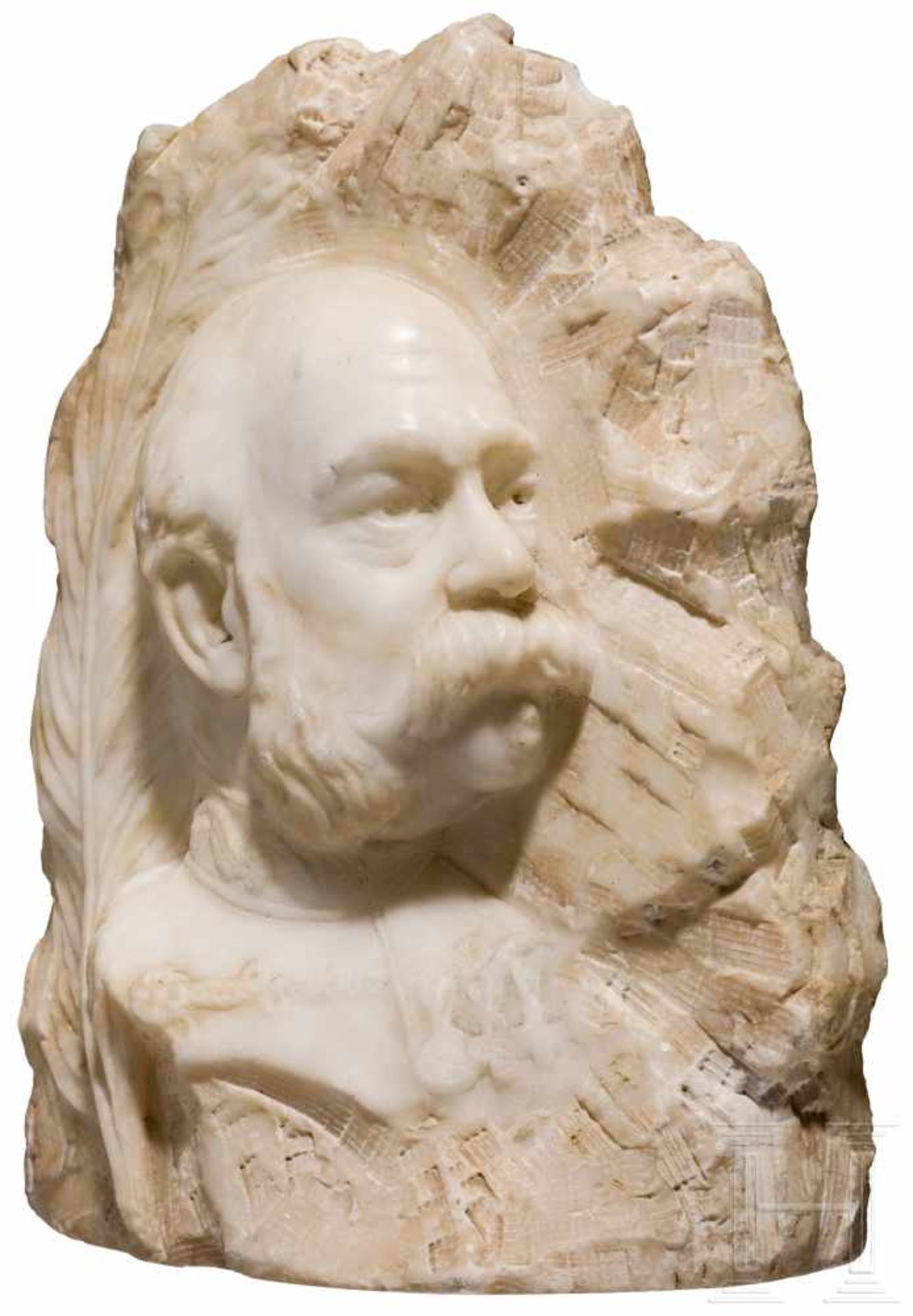 Kaiser Franz Joseph I. von Österreich - Alabaster-Profilbüste in HusarenuniformWeißer Alabaster. - Bild 2 aus 2