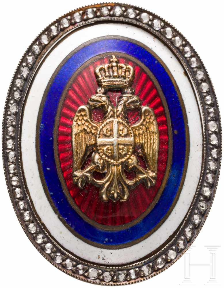 Ehrenzeichen/Kokarde mit Diamantrosen, Serbien/Russland, um 1915Silber, teils emailliert, - Image 2 of 3