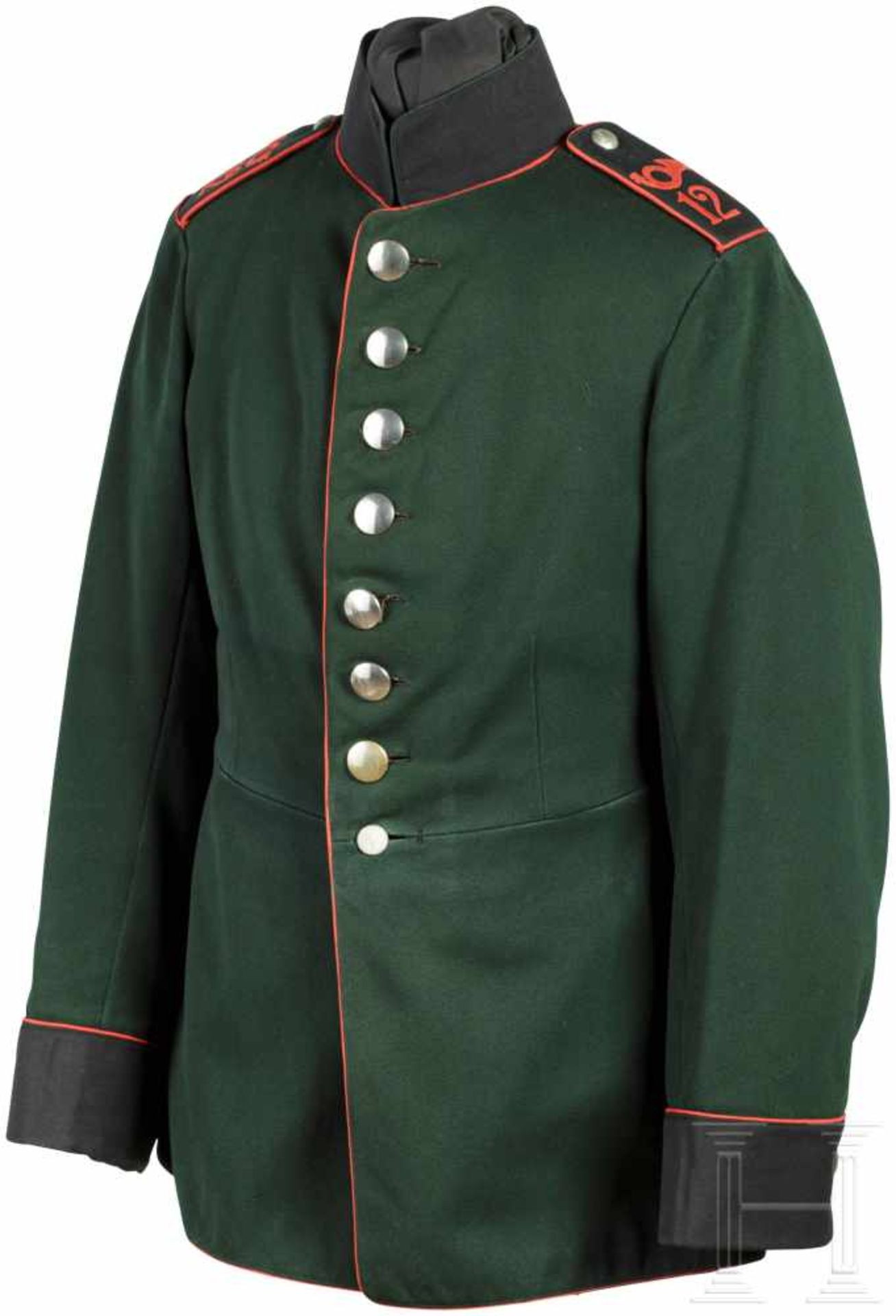Waffenrock für Mannschaften im 1. Königlich Sächsischen Jäger-Bataillon Nr. 12Im sächsischen Schnitt