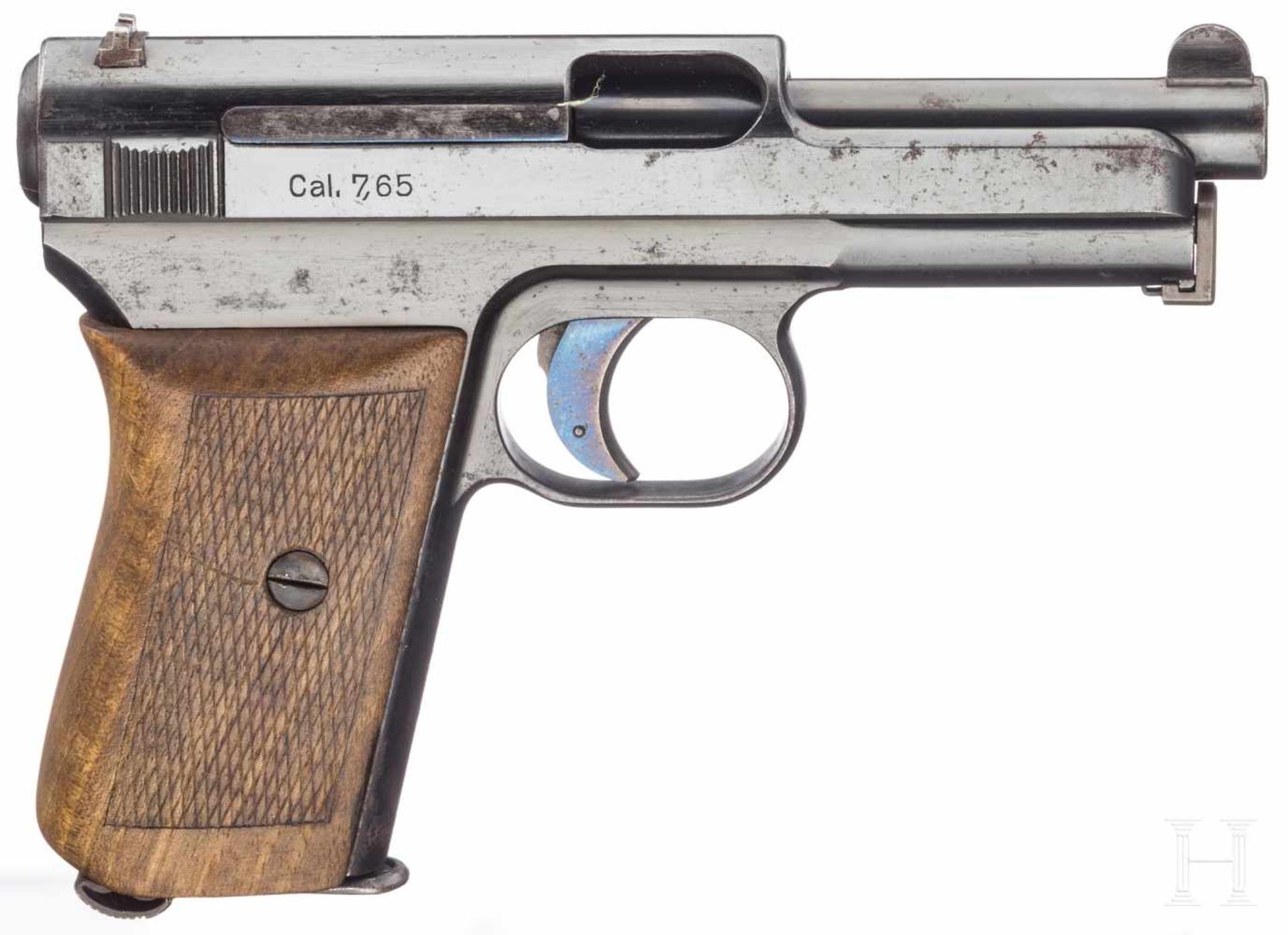 Mauser Mod. 1914/34Kal. 7,65 mm Brown., Nr. 486970, Nummerngleich. Lauf matt. Achtschüssig. Beschuss - Bild 2 aus 2
