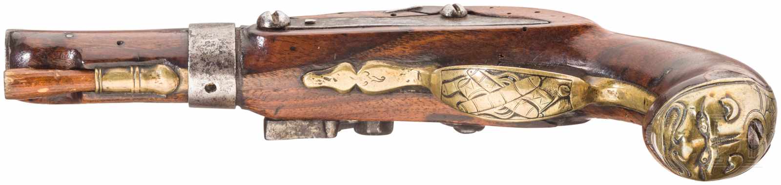 Zwei Pistolen, 2. Hälfte 18. Jhdt. bzw. um 1800Steinschlosspistole mit glattem Lauf im Kaliber 12 - Image 4 of 4