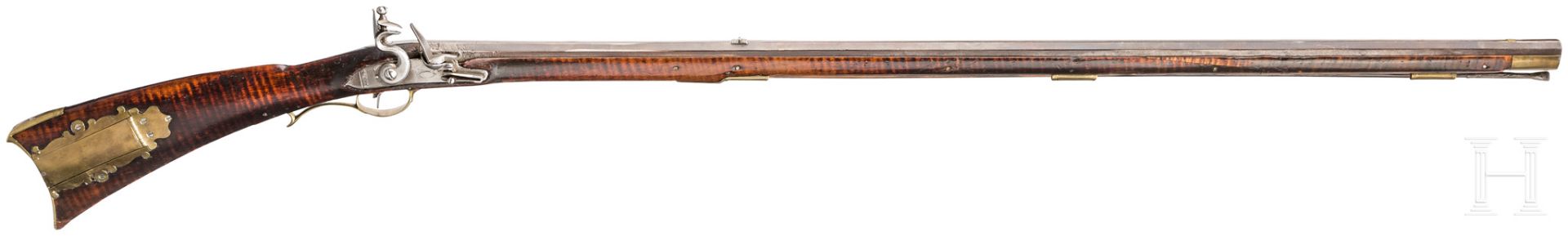 Kentucky-/Pennsylvania-Rifle, USA, um 1840Glatter Oktagonallauf im Kaliber 12,5 mm, Seele rau und