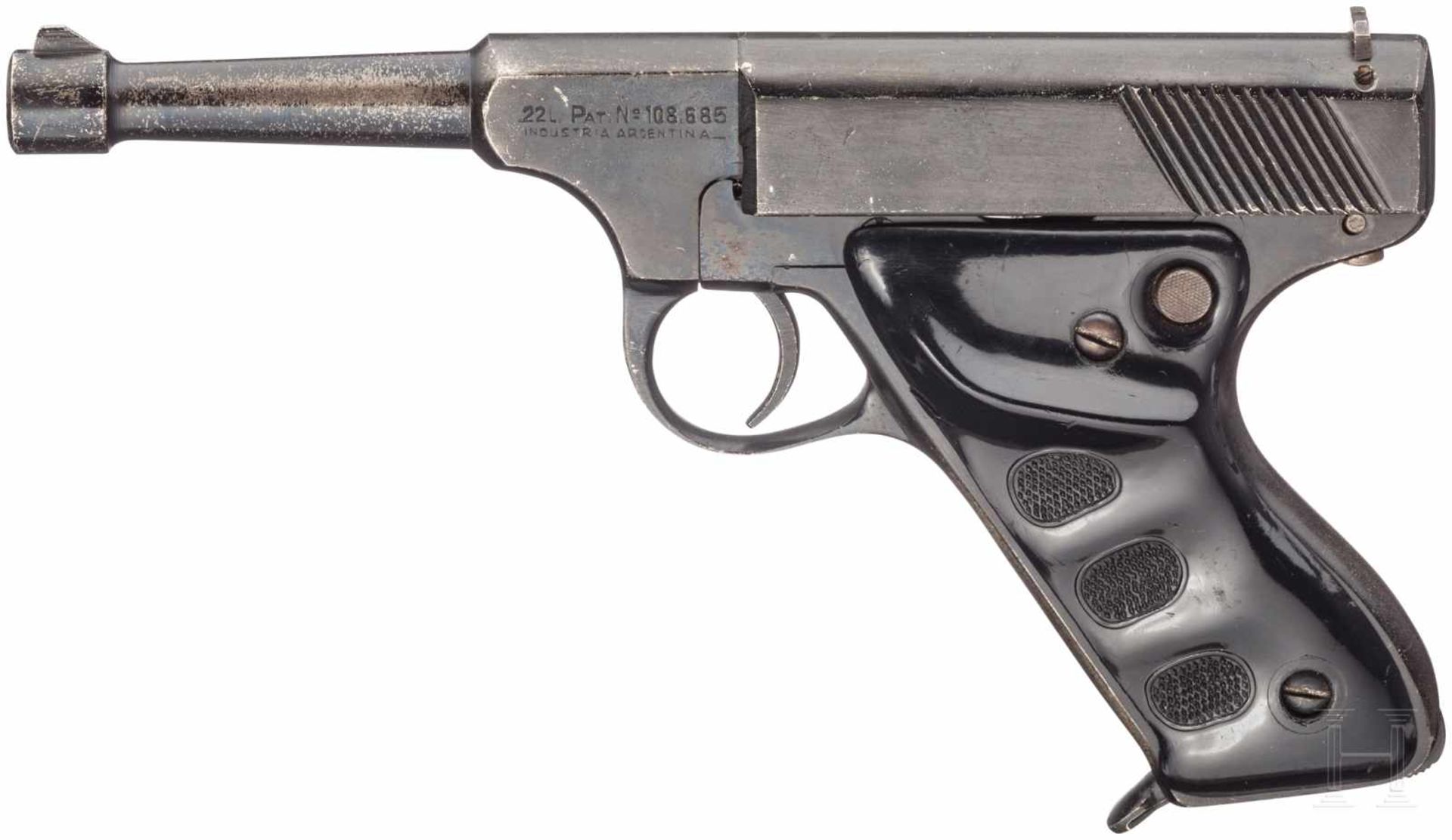 Pistole GüntherKal. .22 l.r., Nr. 12441, Blanker Lauf, Länge 105 mm. Zehnschüssig. Dt. Beschuss.
