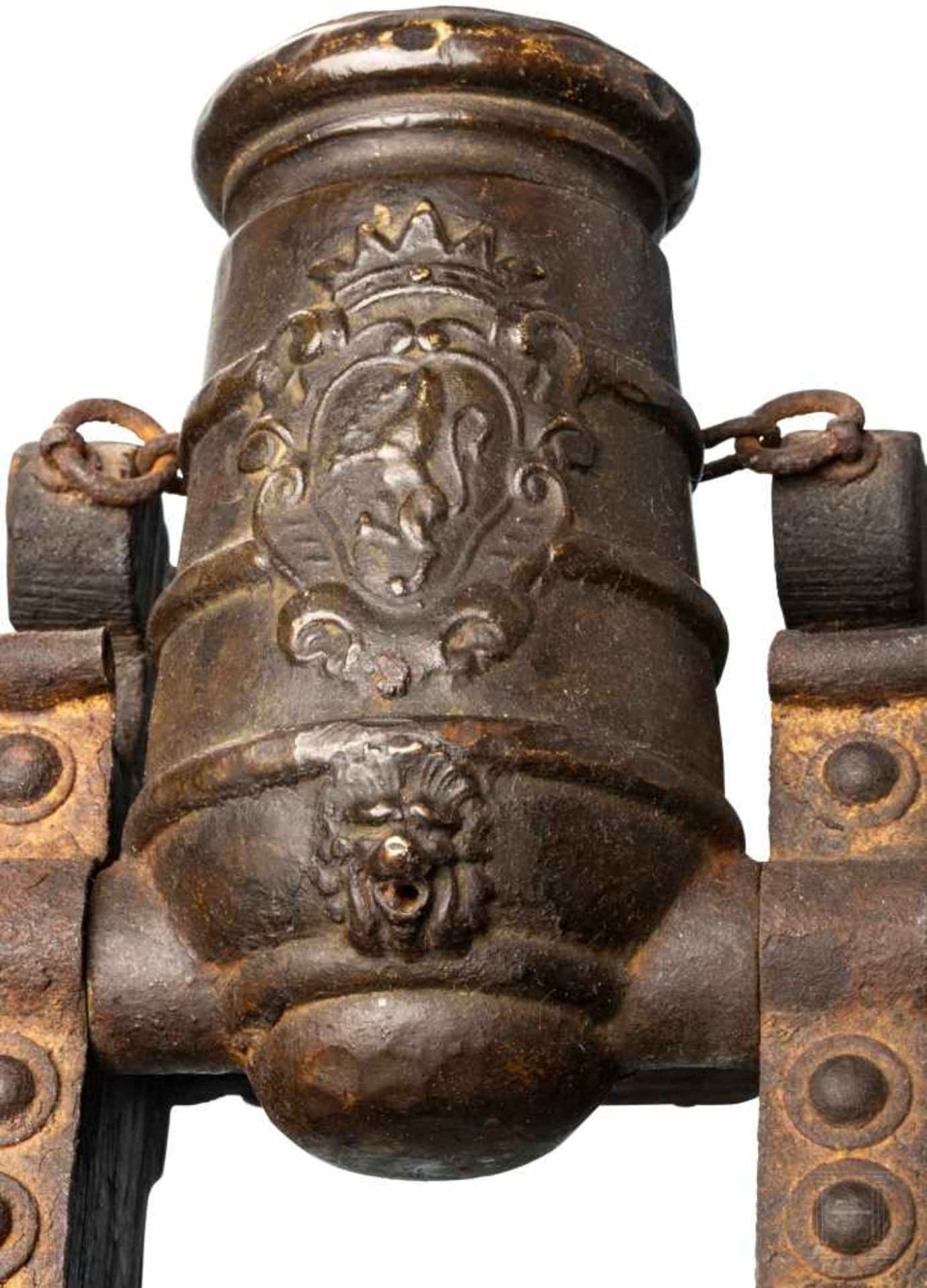 Modellkanone, 19. Jhdt.Konisches, kurzes Bronzerohr mit verstärkter Mündung, glatter Seele im - Bild 3 aus 3