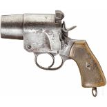 Webley & Scott Pyrotechnic Pistol No. 2 Mark IKal. 37 mm, Nr. 083951, Fast blanker Kipplauf, Länge
