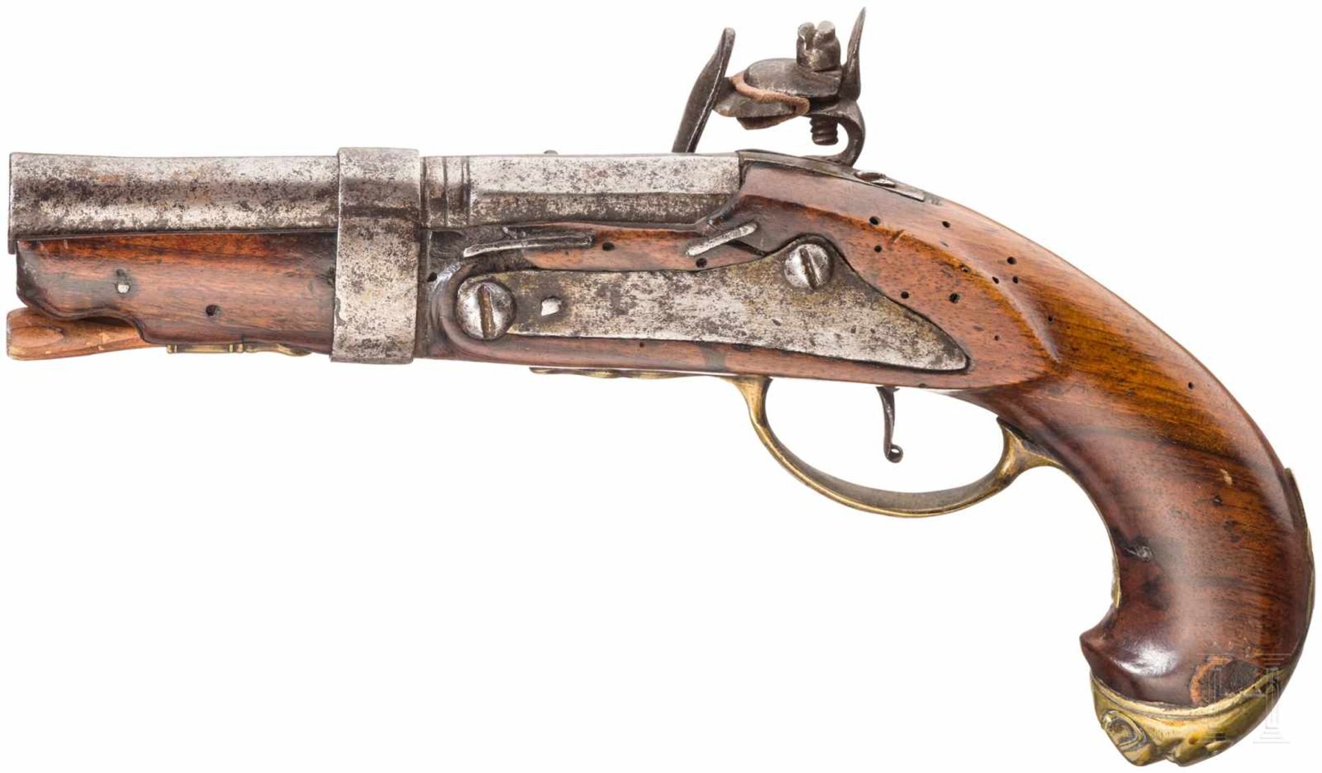 Zwei Pistolen, 2. Hälfte 18. Jhdt. bzw. um 1800Steinschlosspistole mit glattem Lauf im Kaliber 12 - Bild 3 aus 4