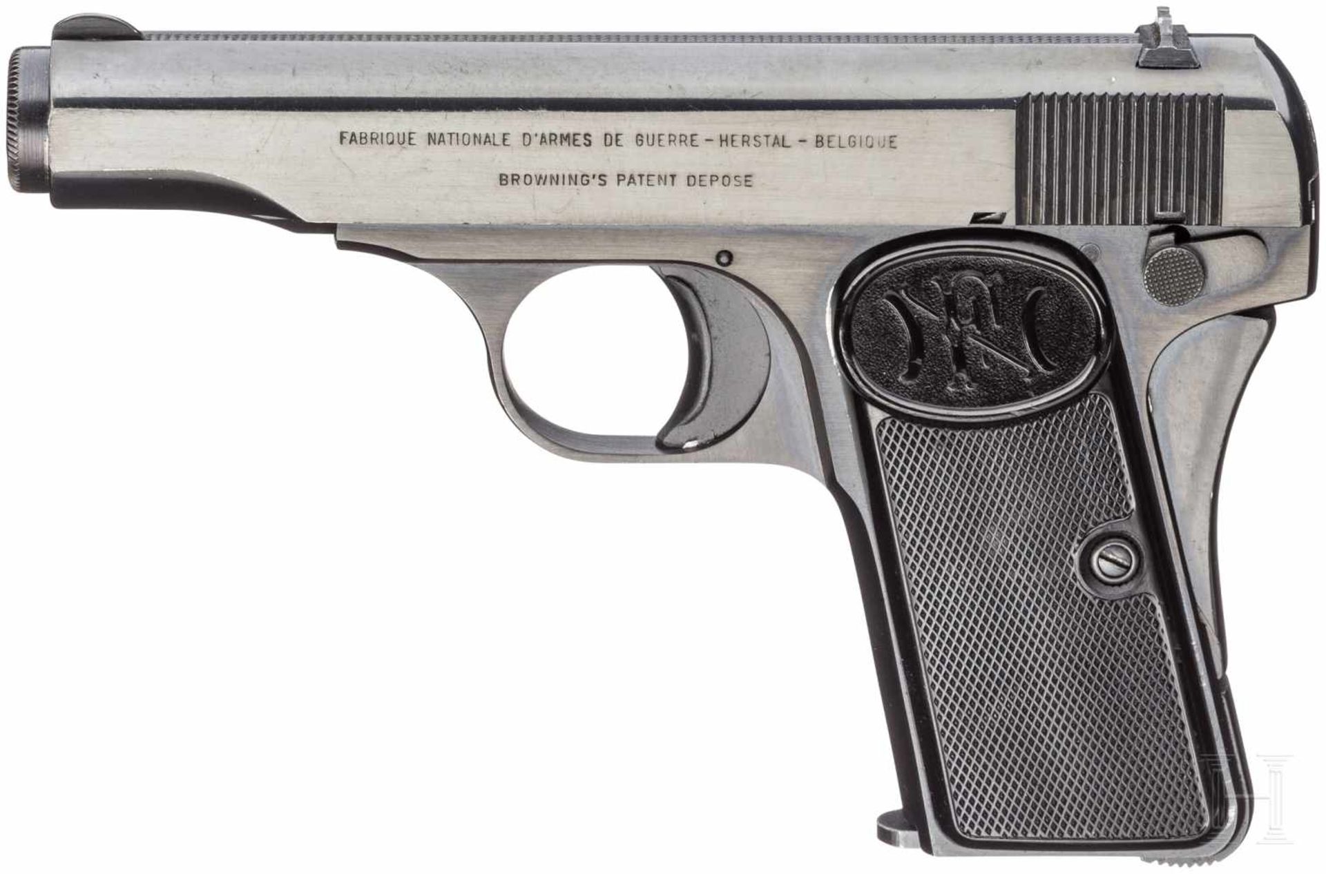 FN Mod. 115, PolizeiKal. 7,65 mm Brown., Nr. 532359-70, Nummerngleich. Blanker Lauf. Siebenschüssig.