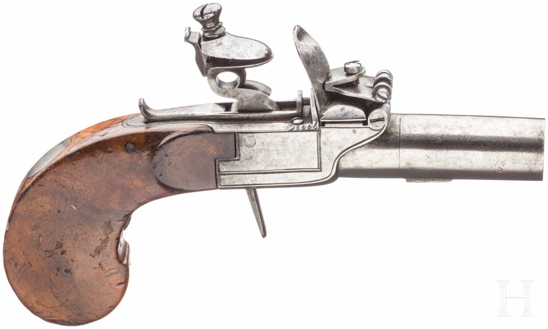 Steinschlossterzerol, England, um 1800Abschraubbarer, glatter Lauf im Kaliber 11 mm. Keine