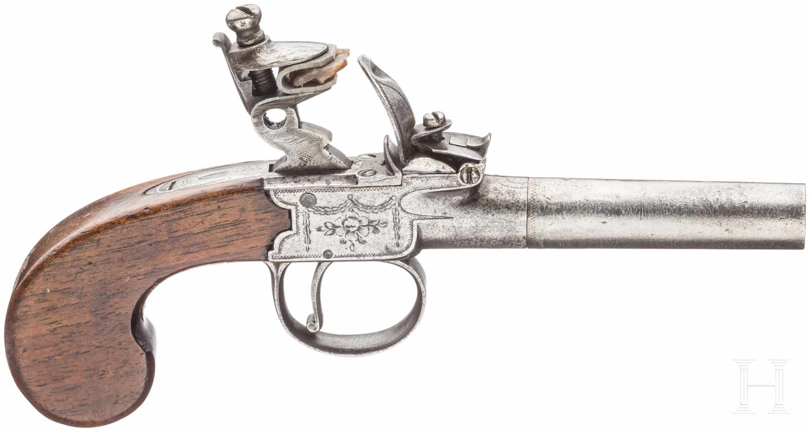 Steinschlossterzerol, Richards, London, um 1810Abschraubbarer, glatter Lauf im Kaliber 11 mm.