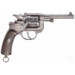 Ordonnanzrevolver Mod. 1892, mit TascheKal. 8 mm Lebel, Nr. F87579, Blanker Lauf. Sechsschüssig.