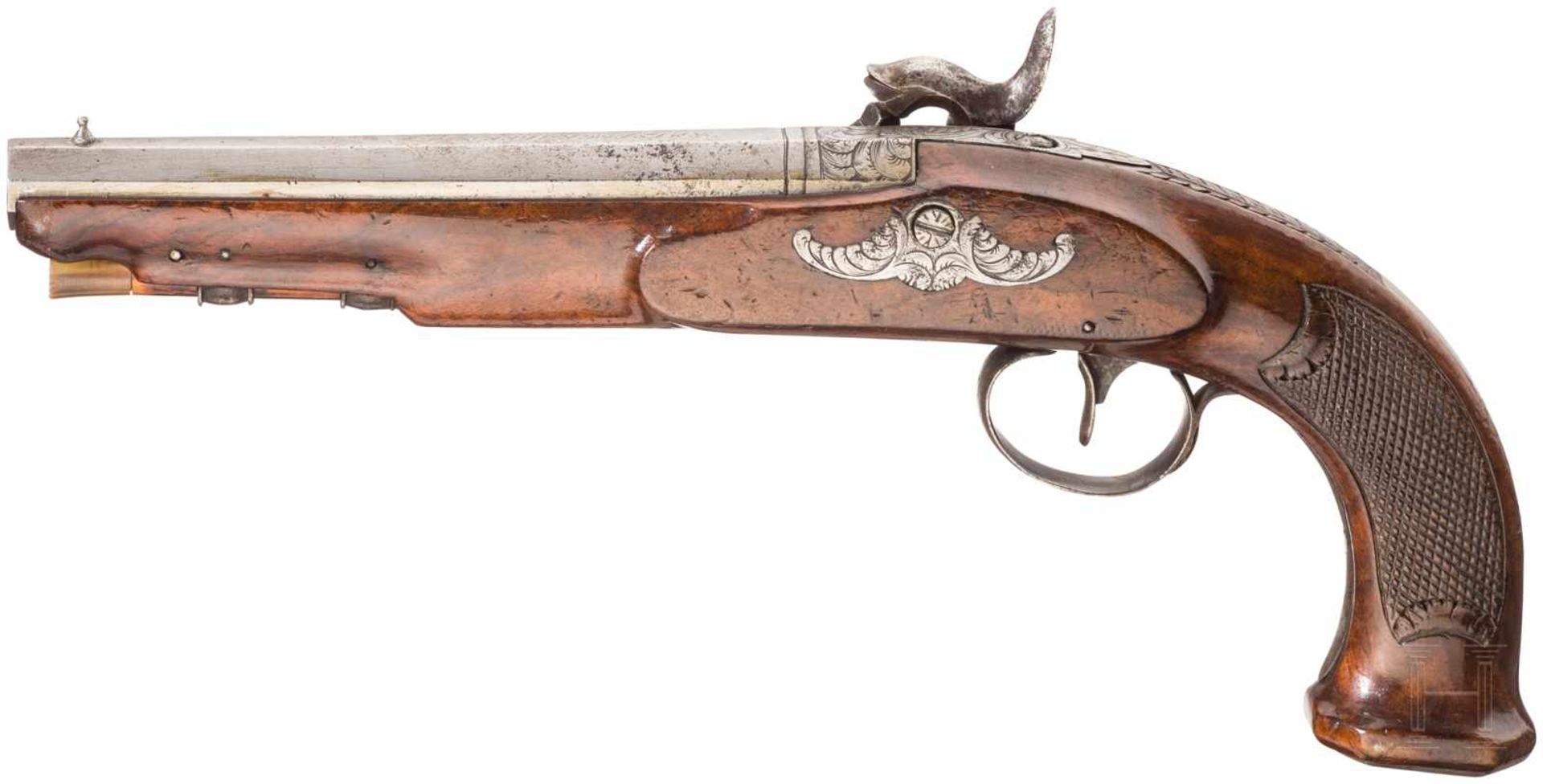 Zwei Pistolen, 2. Hälfte 18. Jhdt. bzw. um 1800Steinschlosspistole mit glattem Lauf im Kaliber 12 - Bild 2 aus 4