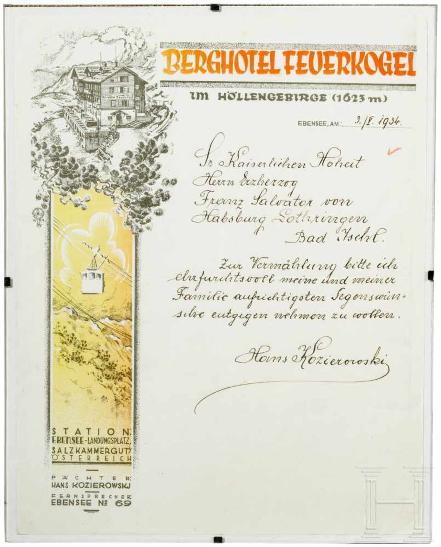 Archduke Franz Salvator of Austria-Tuscany - letter of congratulations on his wedding to Melanie von