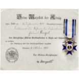 Military Merit Order 4th class with swords and award document, BavariaSilber, teils farbig
