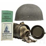 Switzerland - steel helmet and gas mask, pre-1945Rau lackierte Stahlglocke, vierteiliges,