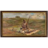 Serbia - a soldier cleaning his rifles, 1st World WarOil on canvas, wooden frame. Image size 35,5