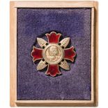 Japanese wound badge, 2nd world warBuntmetall, rot emailliert, rs. zwei vertikale Nadeln und